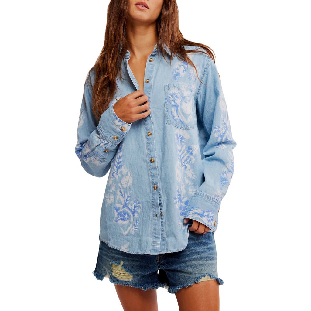 Free People Airbrushed Blossom Denim Shirt