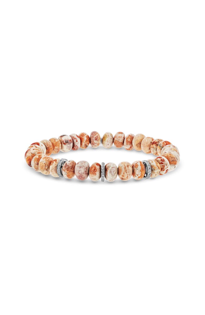 Sheryl Lowe Mexican Fire Opal 8MM Bead Bracelet With 3 Diamond Rondelles, Main, color, Fire Opal / Sterling Silver