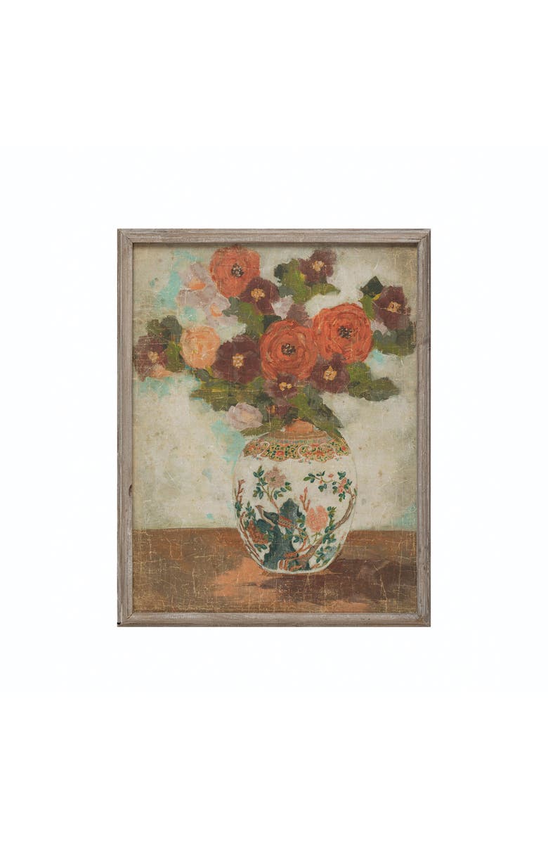 Storied Home Wood Framed Wall Décor with Flowers in Vase Portrait, Multicolor, Main, color, Brown