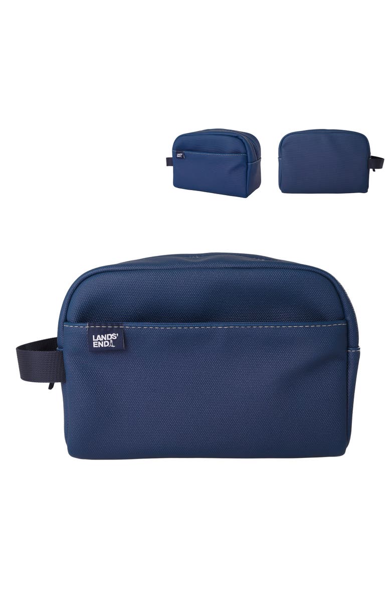 Lands' End Woven Dopp Kit for Men, Solid Toiletry Bag with Top Zip and Front Pocket, Main, color, Navy