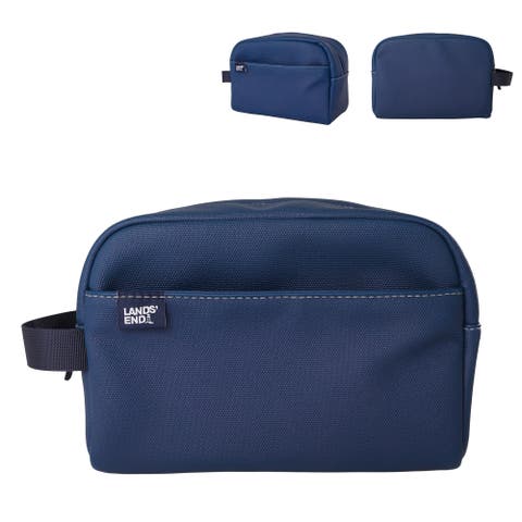 Woven Dopp Kit for Men, Solid Toiletry Bag with Top Zip and Front Pocket (Navy)
