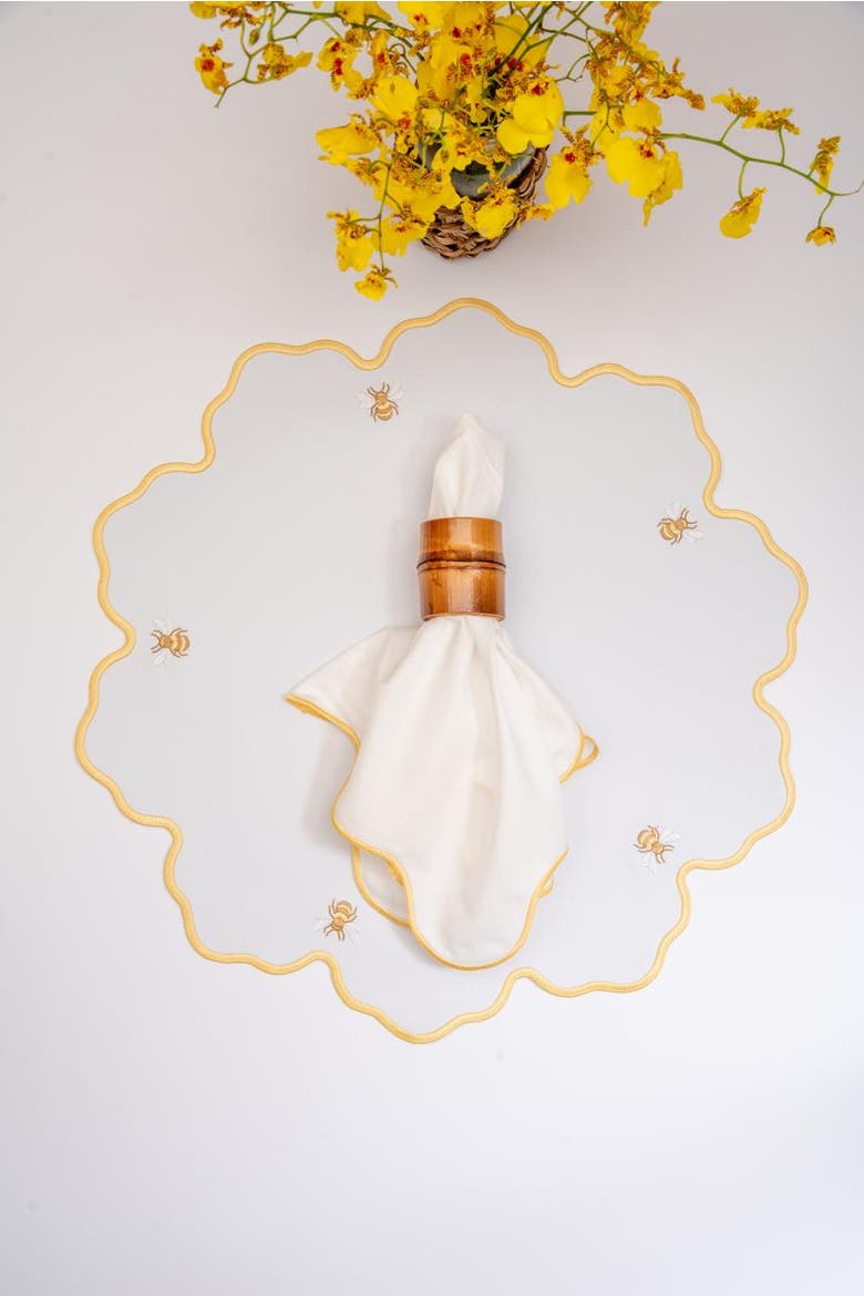 Honey Bee Impermeable Placemat, Alternate, color, White/Yellow