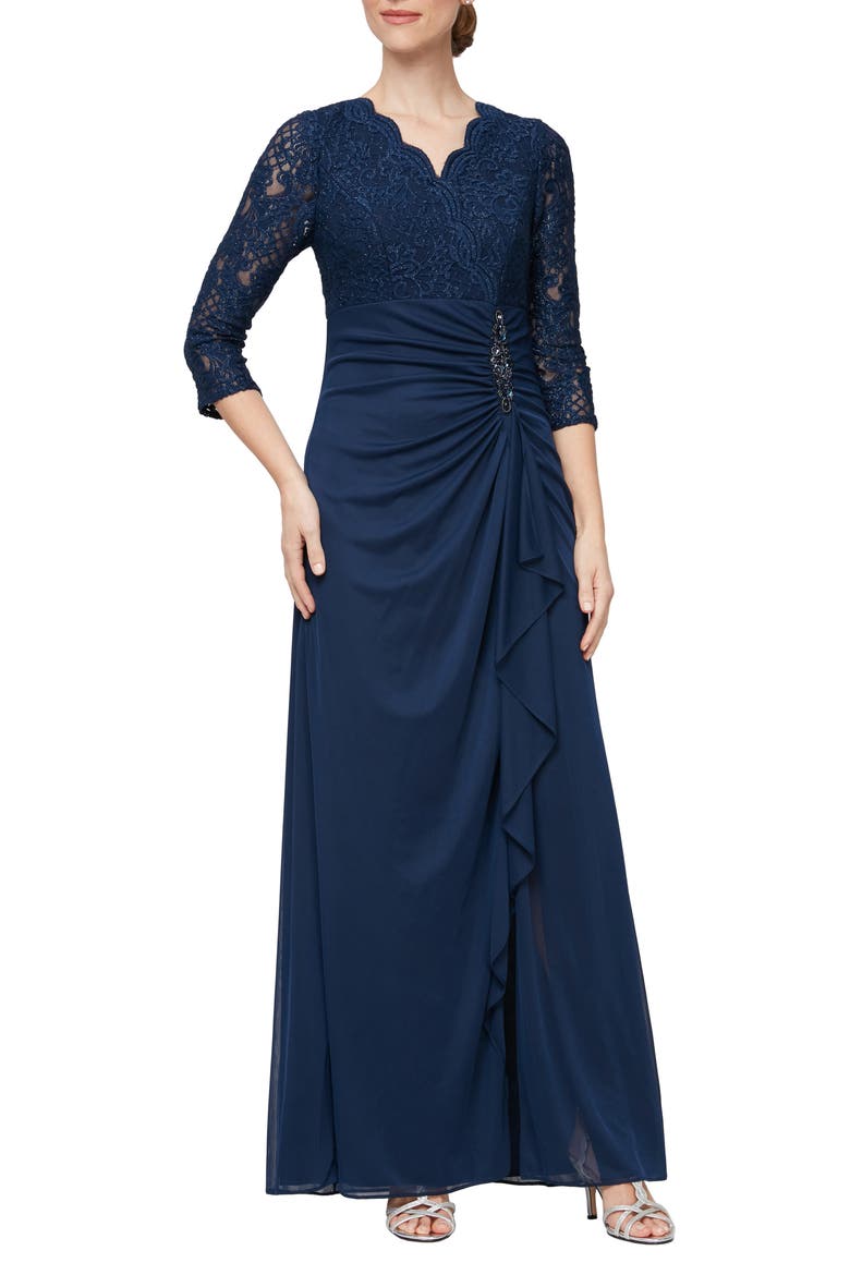 Sequin Embroidery Empire Waist Gown, Main, color, NAVY