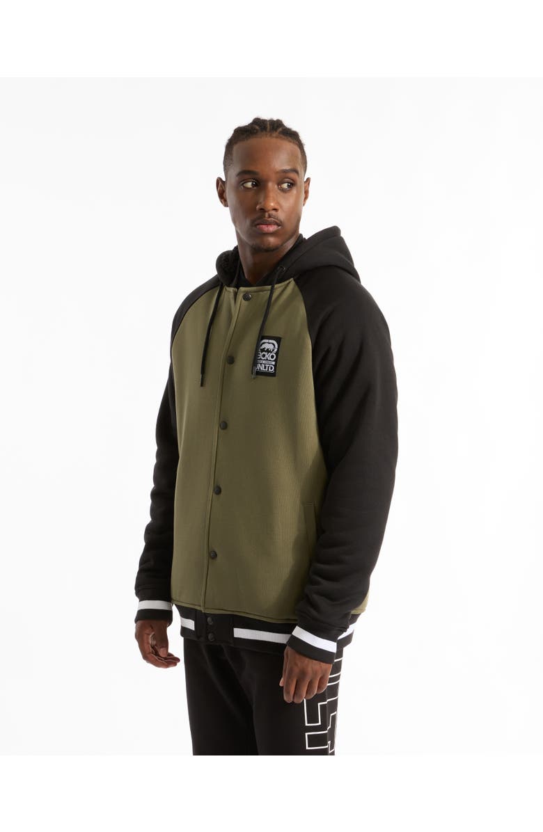 Ecko Unltd. Men's Baseball faux shearling Varsity Jacket, Alternate, color, Olive
