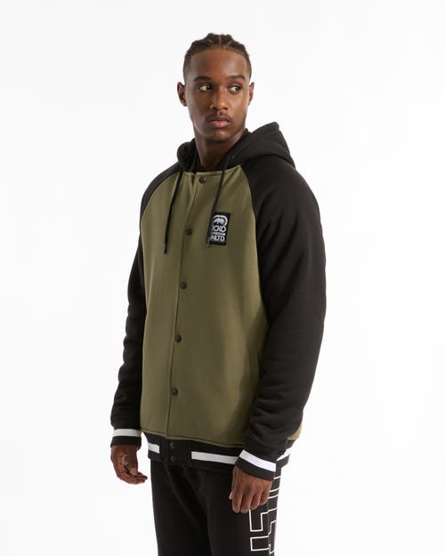 Ecko Unltd Baseball Faux Shearling Varsity Jacket In Olive