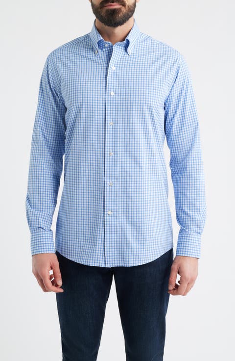 Bienville Tailored Fit Shadow Check Performance Poplin Button-Down Shirt