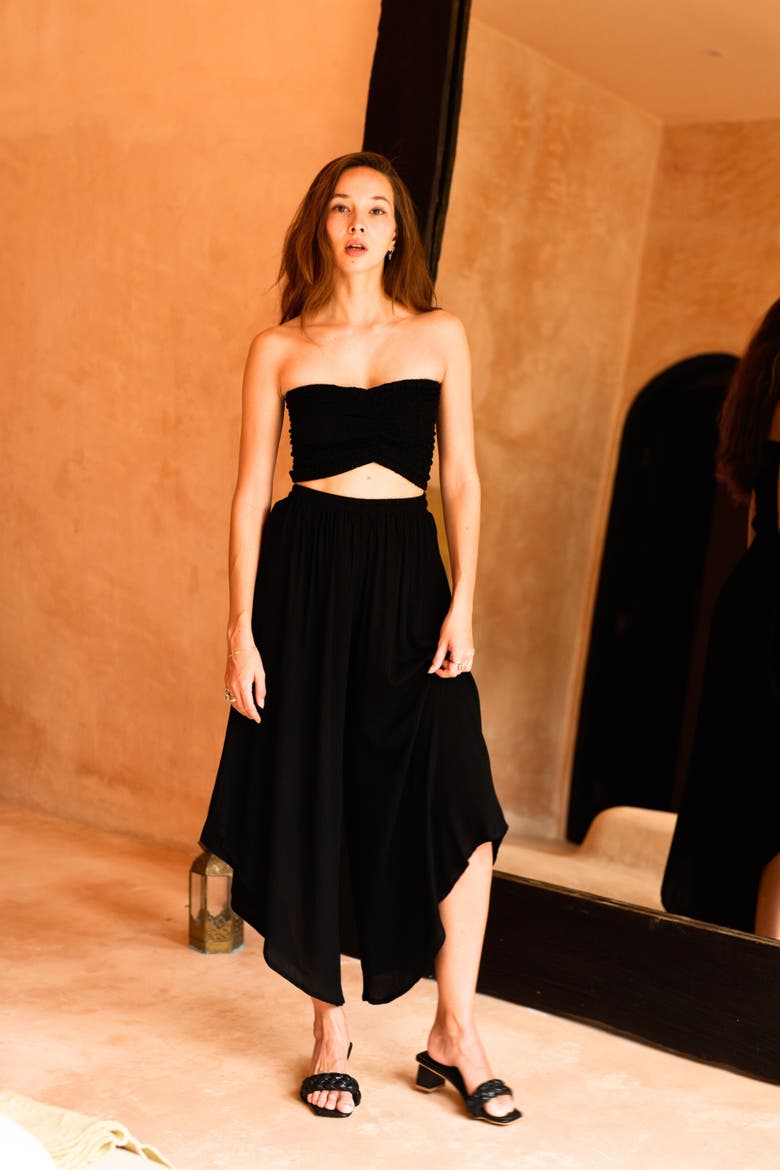 Winona Smocked Tube Top & Asymmetrical Pants Set, Alternate, color, Black