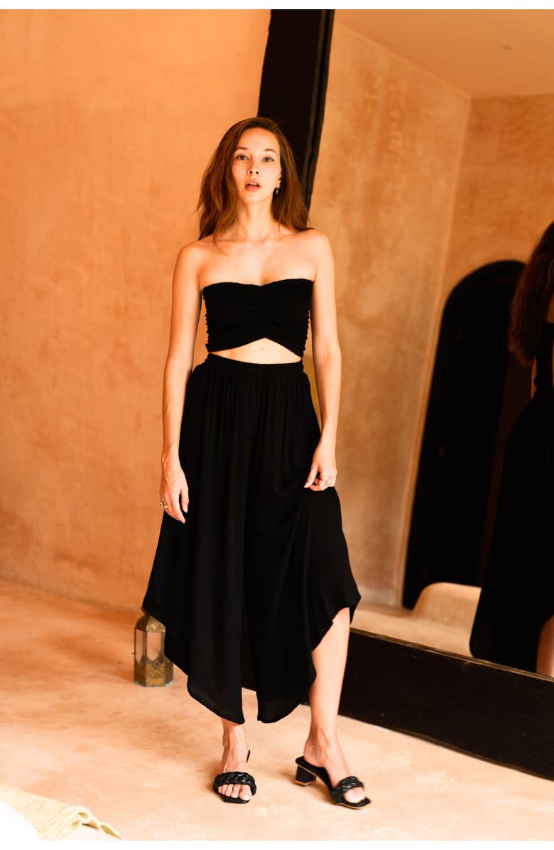 PINK HALEY Winona Smocked Tube Top & Asymmetrical Pants Set, Alternate, color, Black