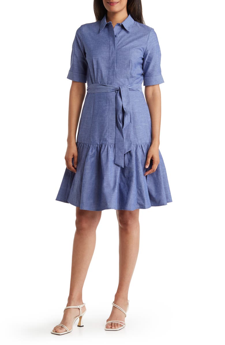Calvin Klein Short Sleeve Cotton Chambray Shirtdress, Main, color,