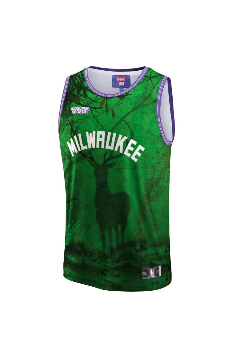 NBA X KIDSUPER Unisex NBA & KidSuper Studios by Fanatics Green Milwaukee Bucks Hometown Jersey, Alternate, color, Green
