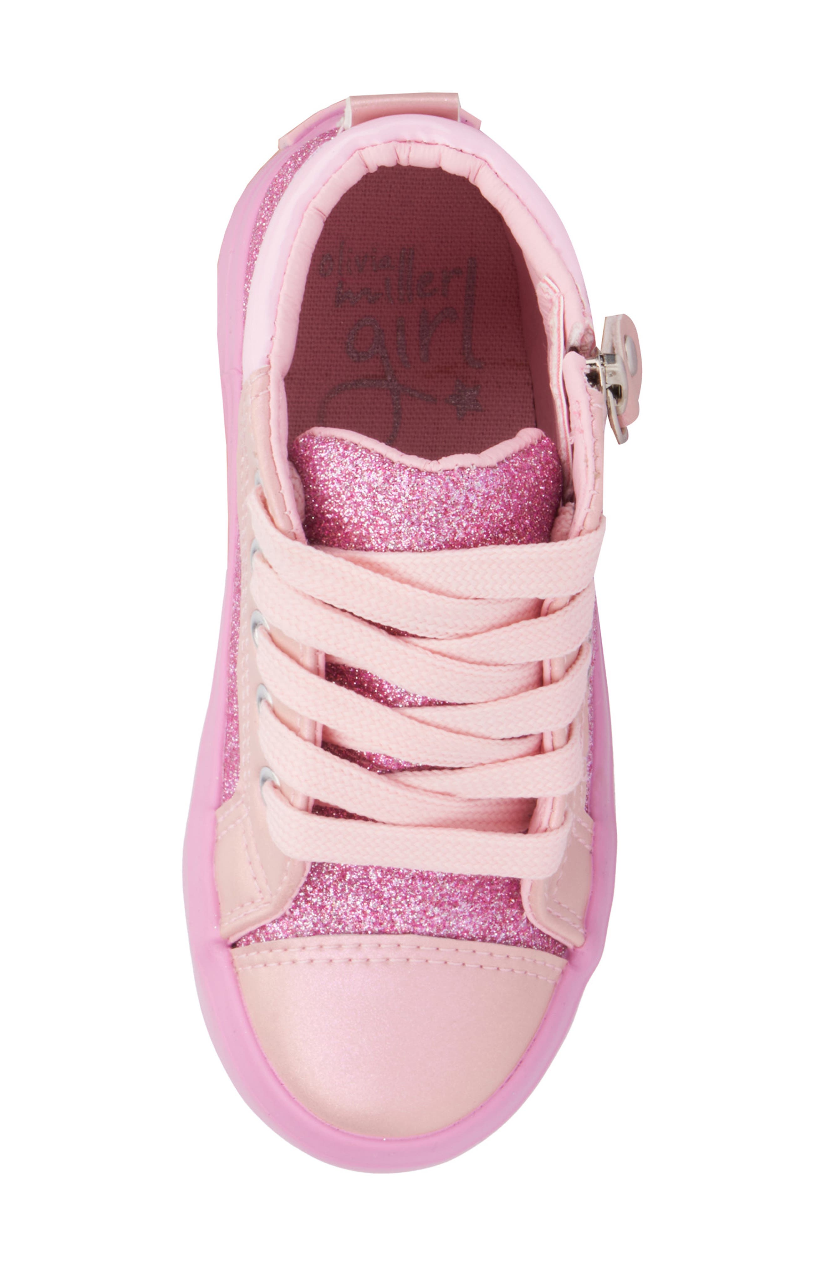 OLIVIA MILLER Kids' Glitter Heart Sneaker, Alternate, color, Pink