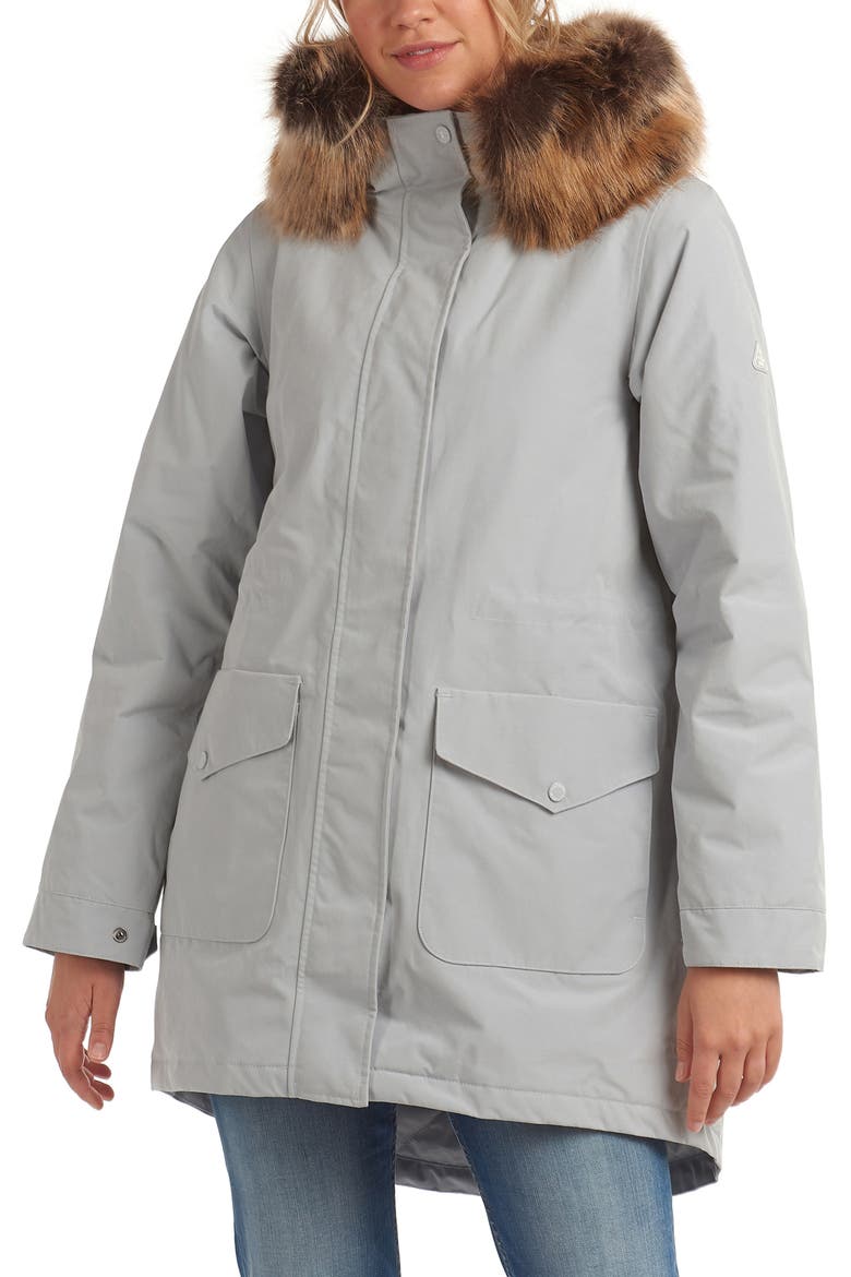 Swanage Waterproof Hooded Raincoat with Faux Fur Trim, Main, color, GRAY DAWN/ NATURAL