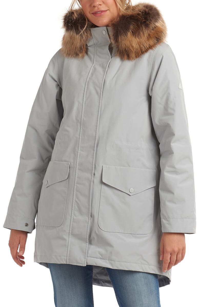 Barbour Swanage Waterproof Hooded Raincoat with Faux Fur Trim, Main, color,