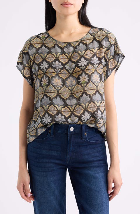 Print Cap Sleeve Shell