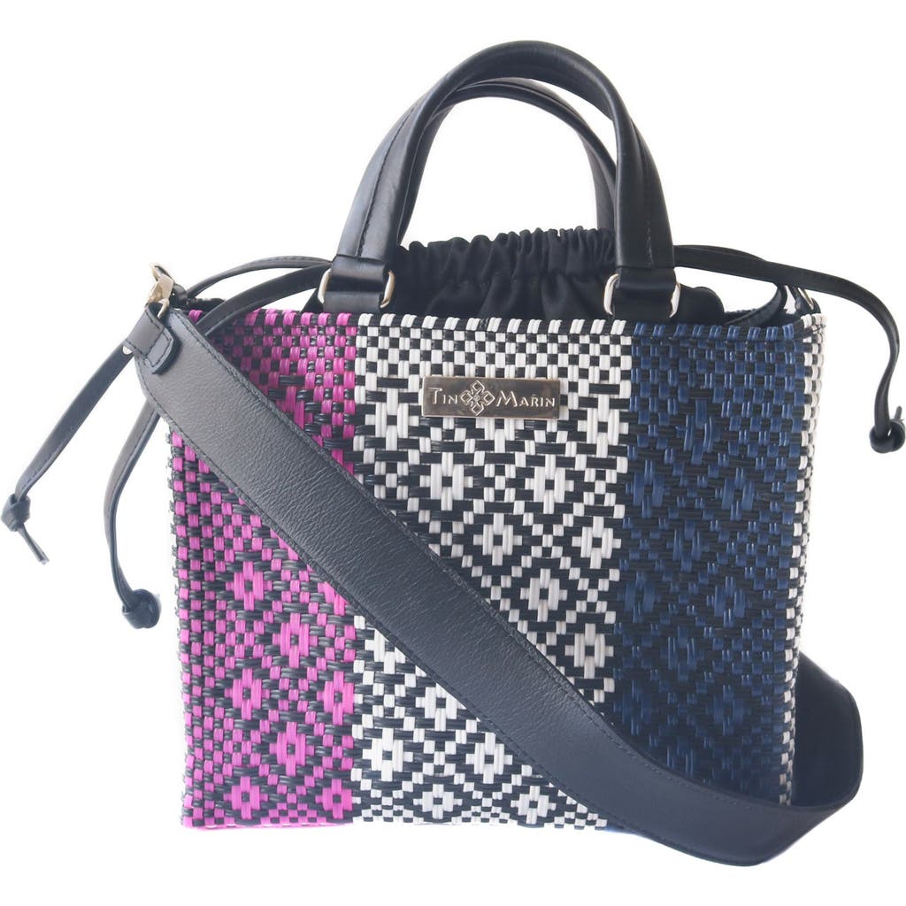 Tin Marin Bloom Medium Woven Crossbody Drawstring Bag In Black