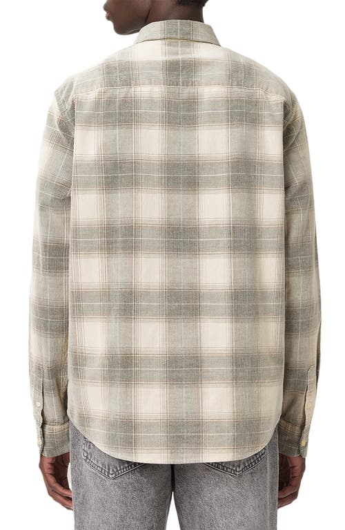 Allsaints Mens Sandshell Taup Yuki Logo-embroidered Checked Cotton Shirt In Gray