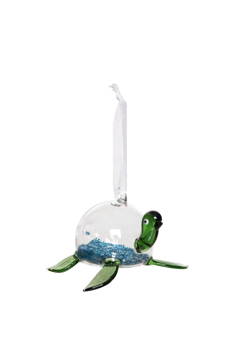 Glass Blue Glitter Turtle Ornament, Main, color, Green