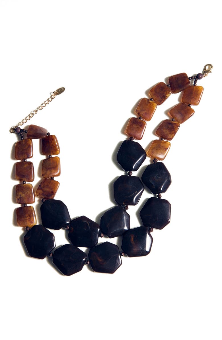 MANGO Layered Stone Necklace, Main, color, Brown