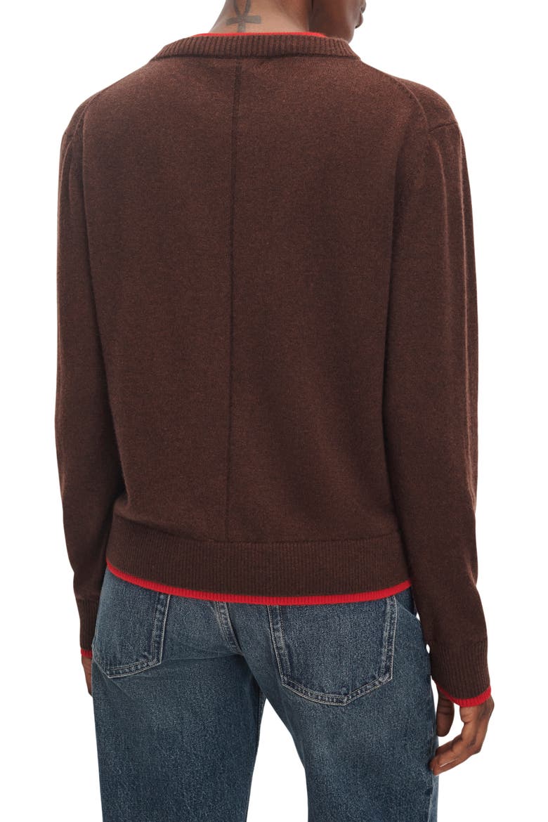 Nyla Cashmere Vee Crew Sweater, Alternate, color, BROWN