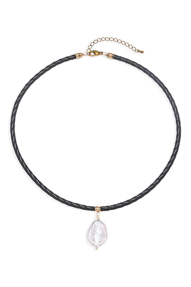 Emilia Corded Imitation Pearl Pendant Necklace, Main, color, BLACK