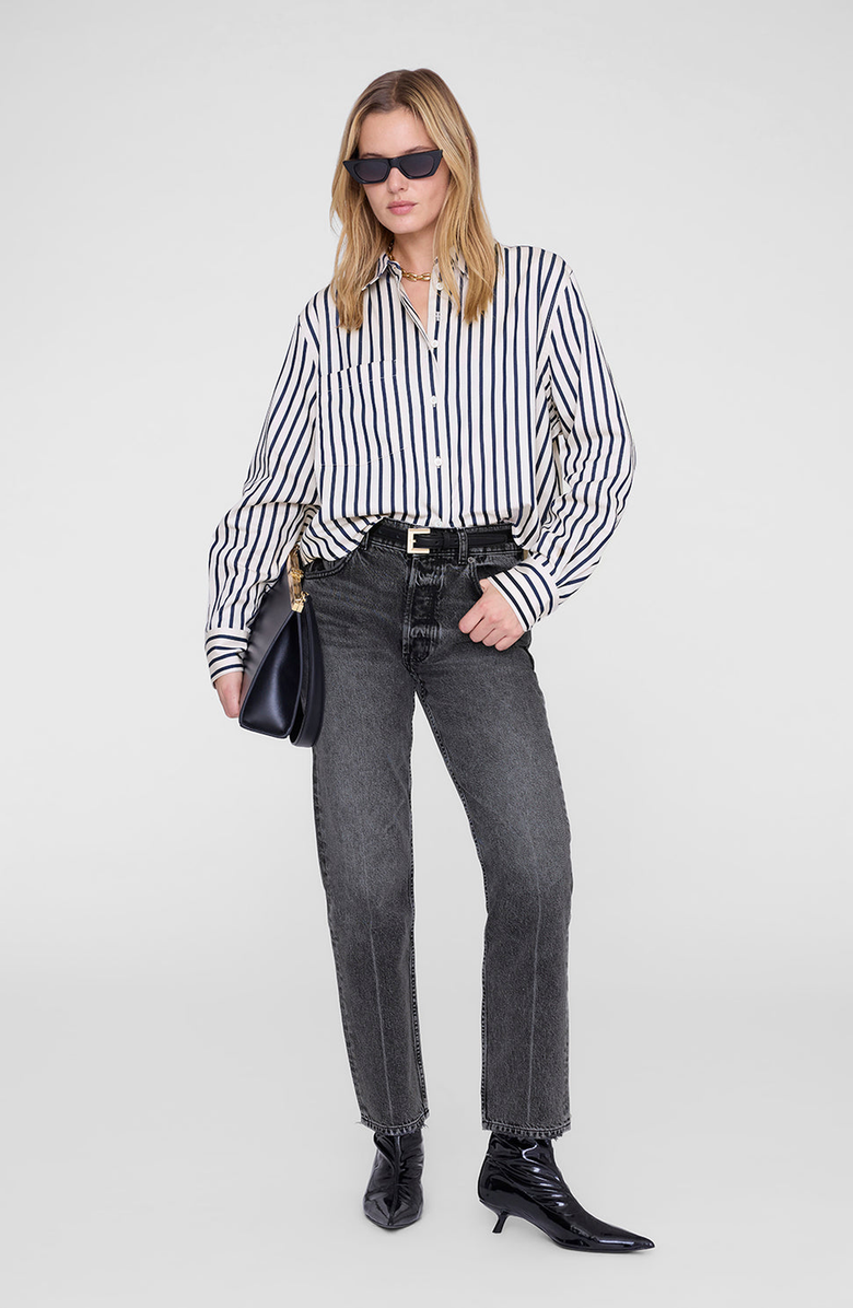 ANINE BING Essie Cropped Shirt, Main, color, Maritime Stripe