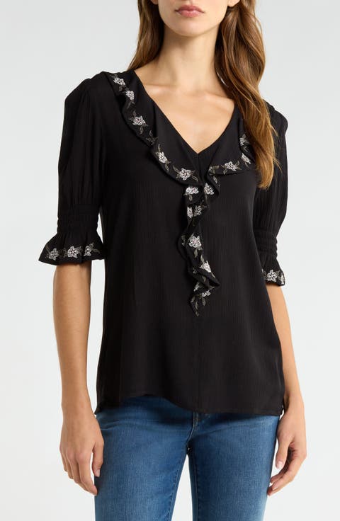 Ruffle Embroidered Top