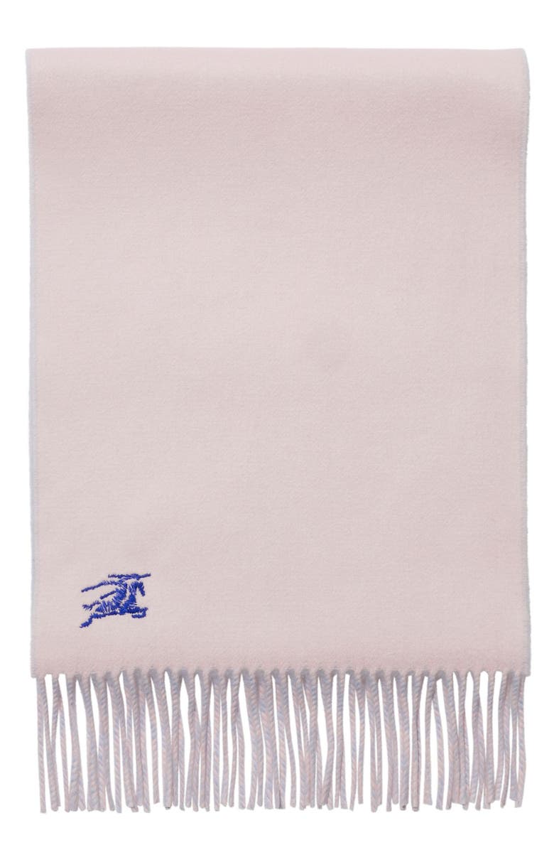 Burberry Embroidered EKD Reversible Cashmere Scarf, Alternate, color, Mist Blue/ Sugar Pink