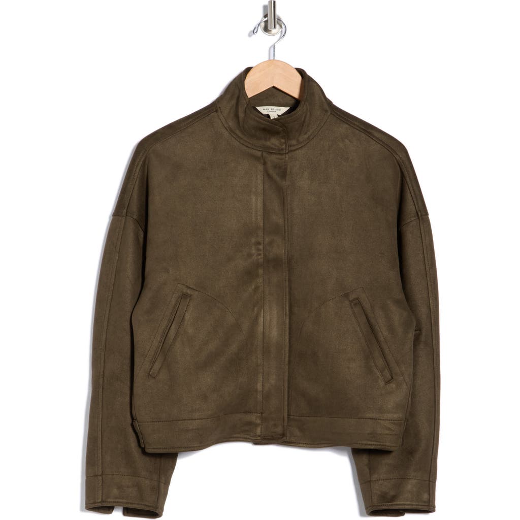 Max Studio Faux Suede Full Zip Jacket In Green