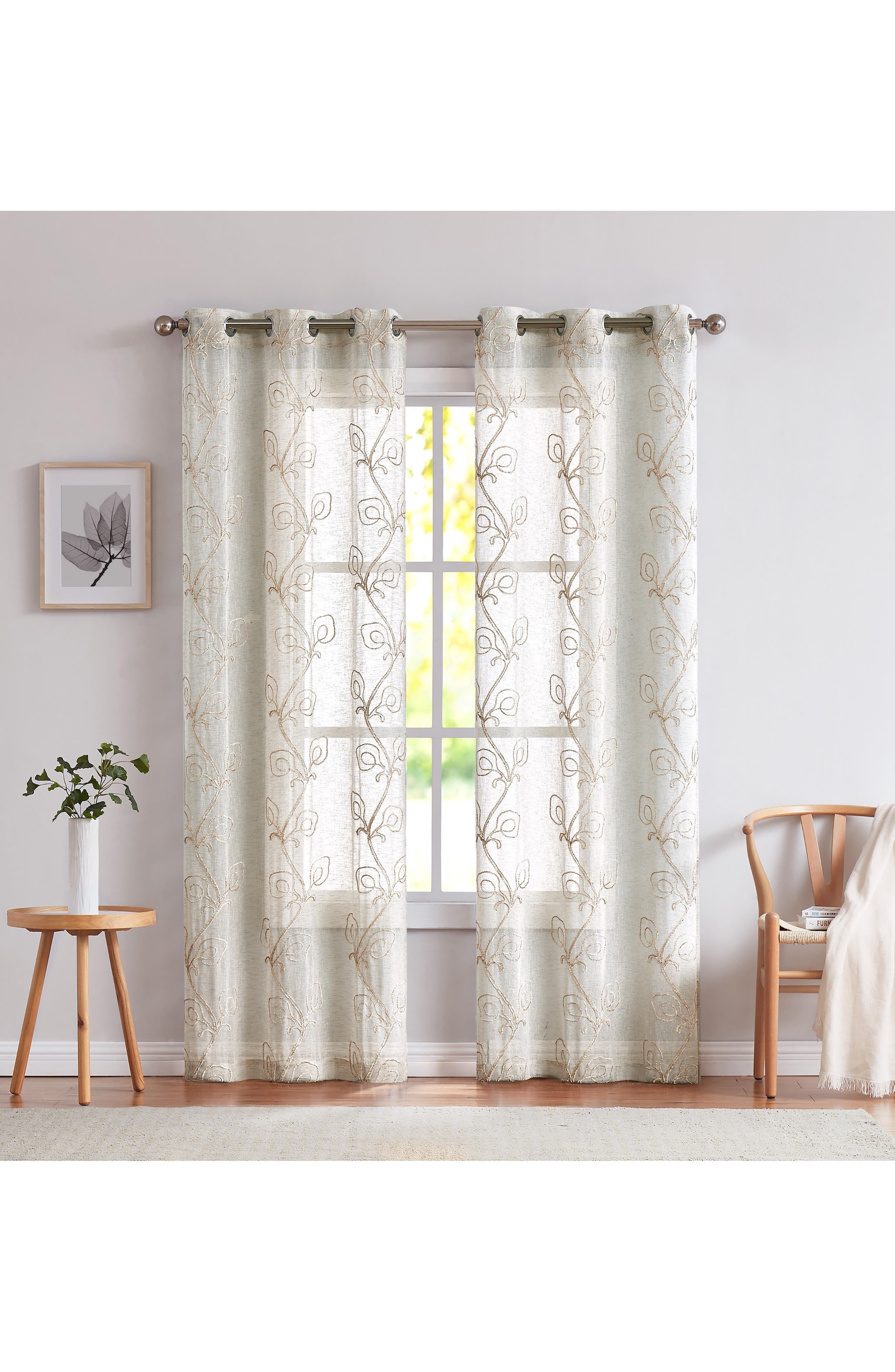 DAINTY HOME Set of 2 Embroidered Sheer Curtain Panels