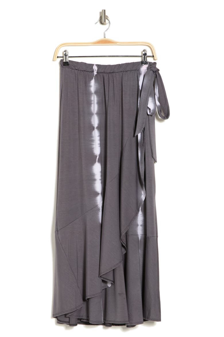 Faux Wrap Midi Skirt, Alternate, color, CHARCOAL