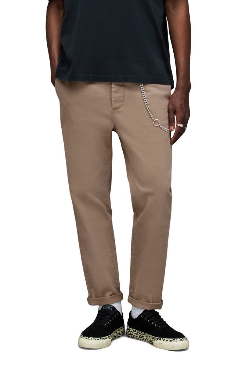 AllSaints Walde Stretch Cotton Chinos, Main, color, Moorland Brown