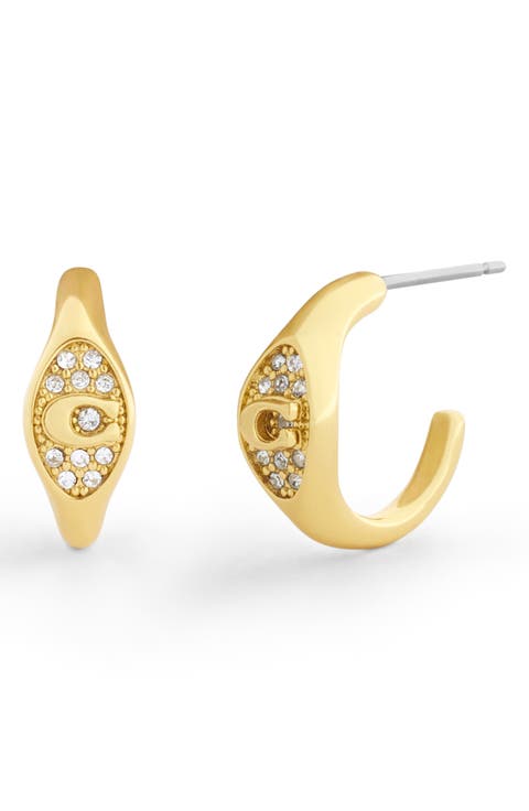 Pavé Signet Huggie Hoop Earrings