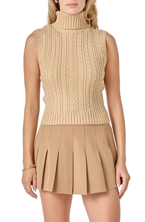 Cable Stitch Sleeveless Turtleneck Sweater