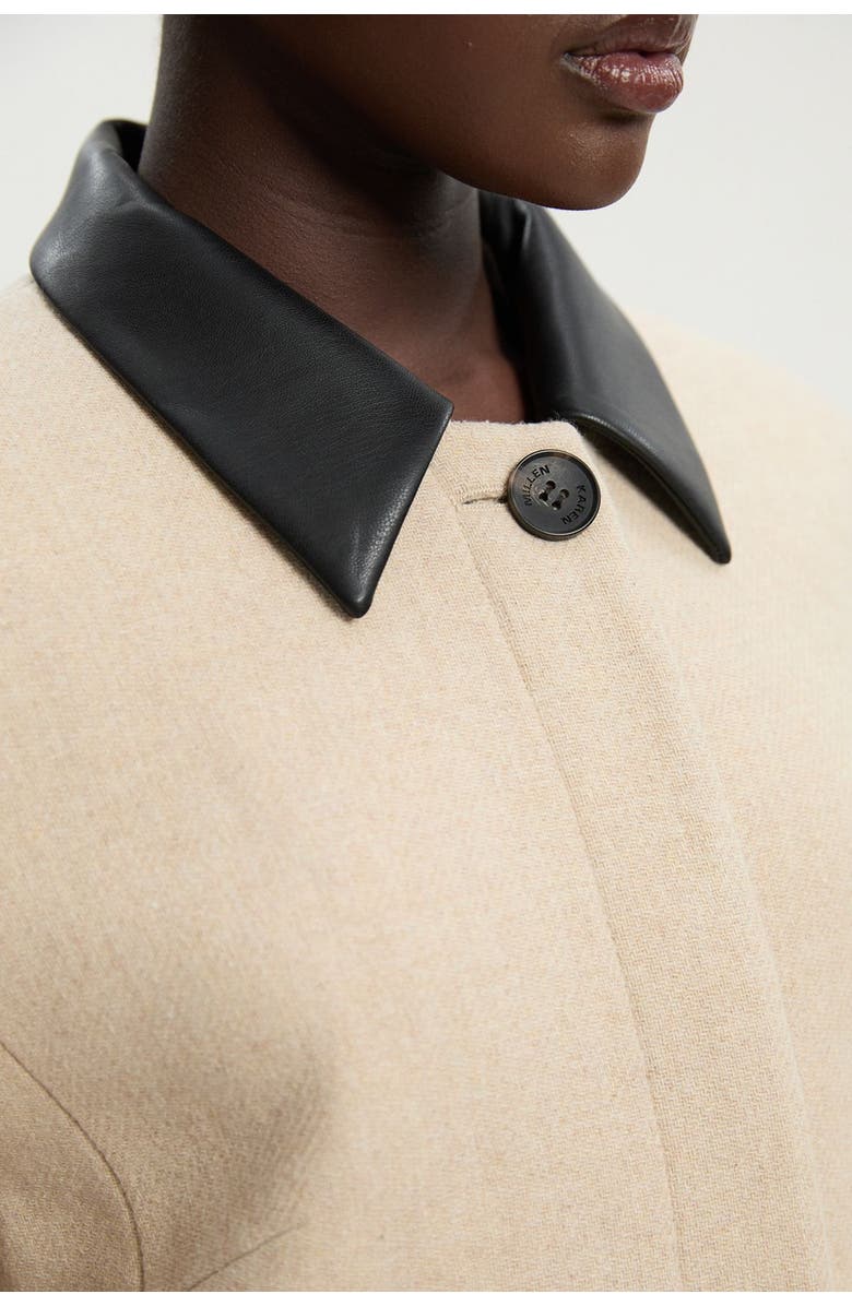 Karen Millen Wool Pu Mix Tailored Midi Coat, Alternate, color, Oatmeal