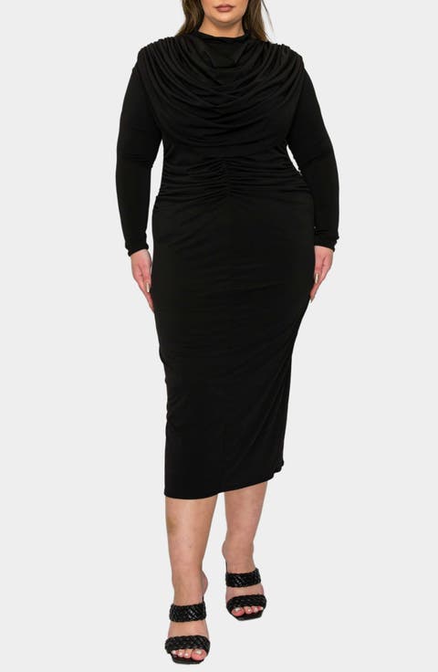 Aurora Elegance Long Sleeve Body-Con Midi Dress (Plus)