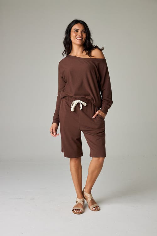 Eavolu Baikal Eco-luxe Fleece Off-shoulder Crop Top In Brown