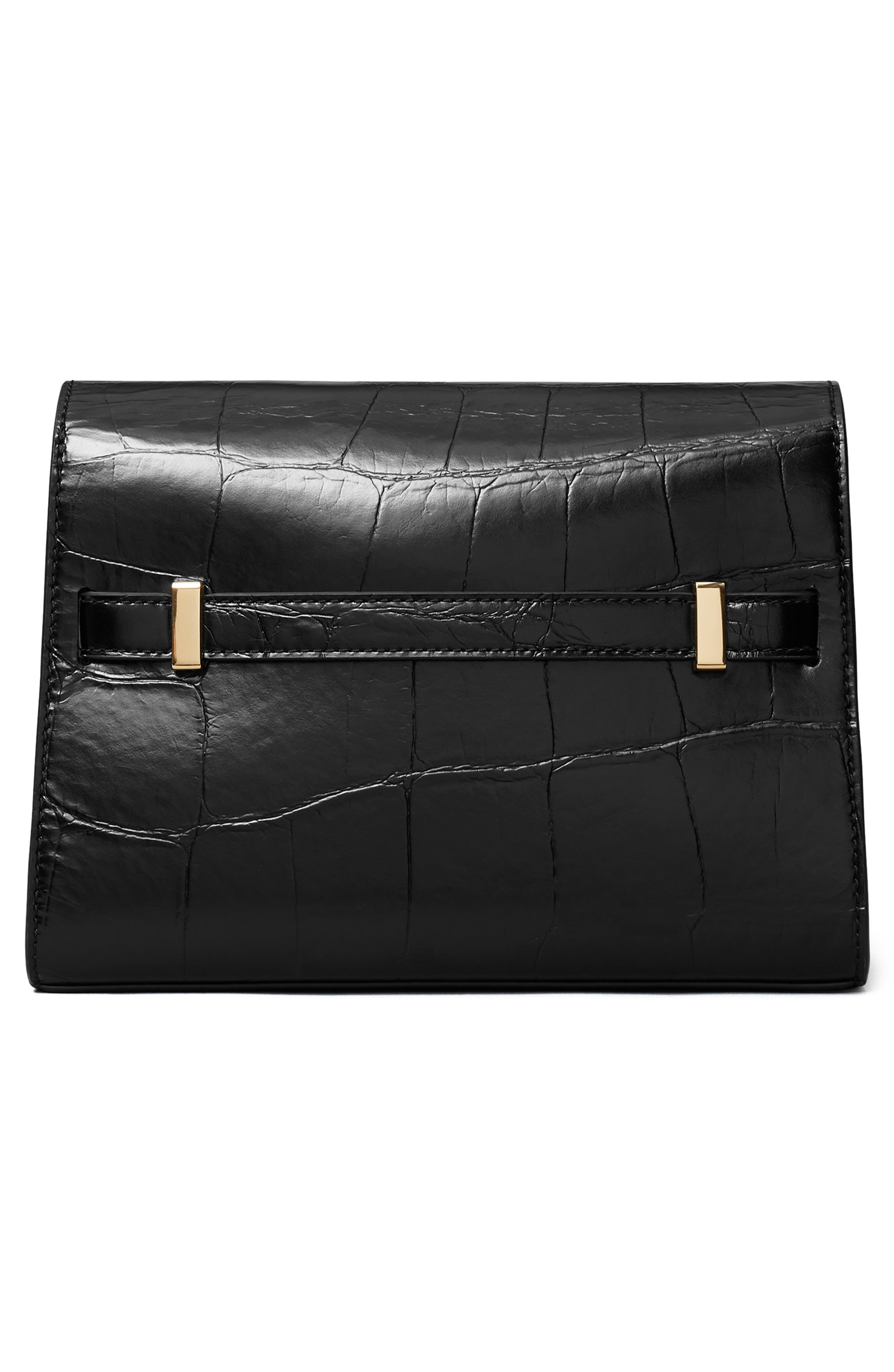 Lee Radziwill Croc Embossed Leather Shoulder Bag, Alternate, color, BLACK