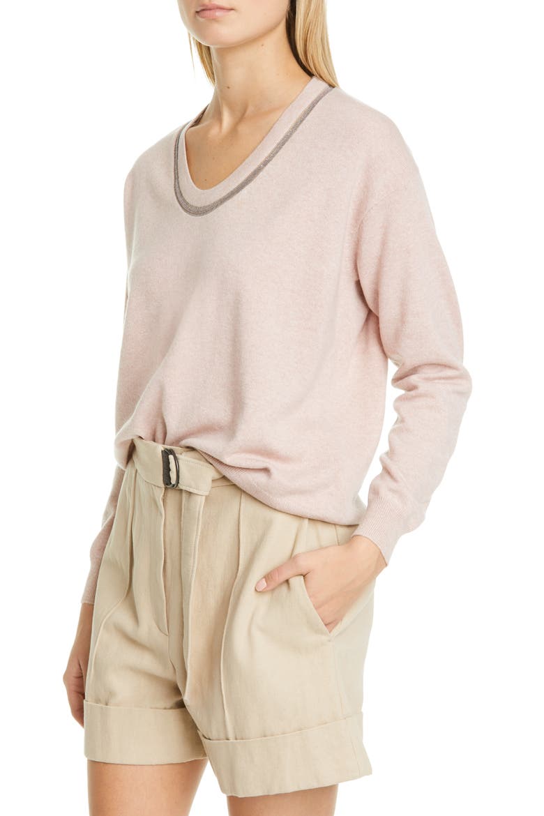 Monili Inset Cashmere Sweater, Alternate, color, PINK POWDER
