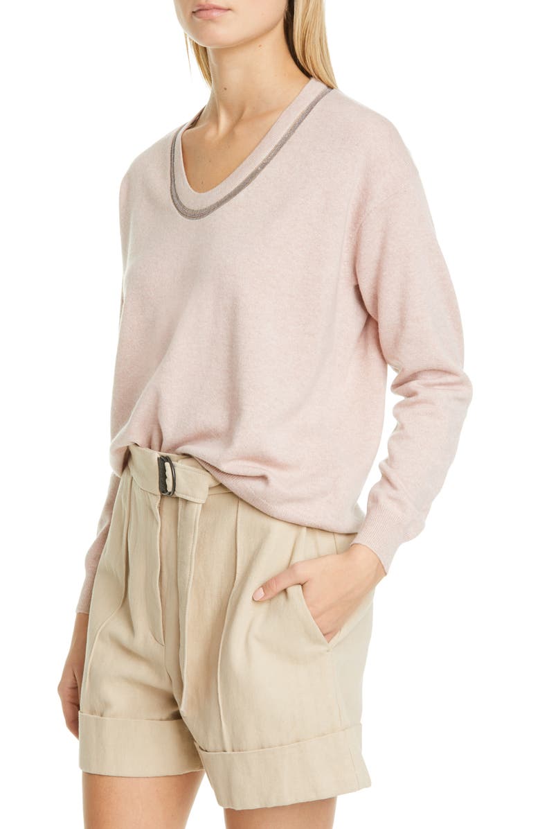 Brunello Cucinelli Monili Inset Cashmere Sweater, Alternate, color, 