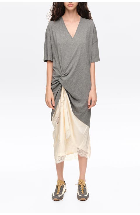 Two-Material Knot T-Shirt Dress