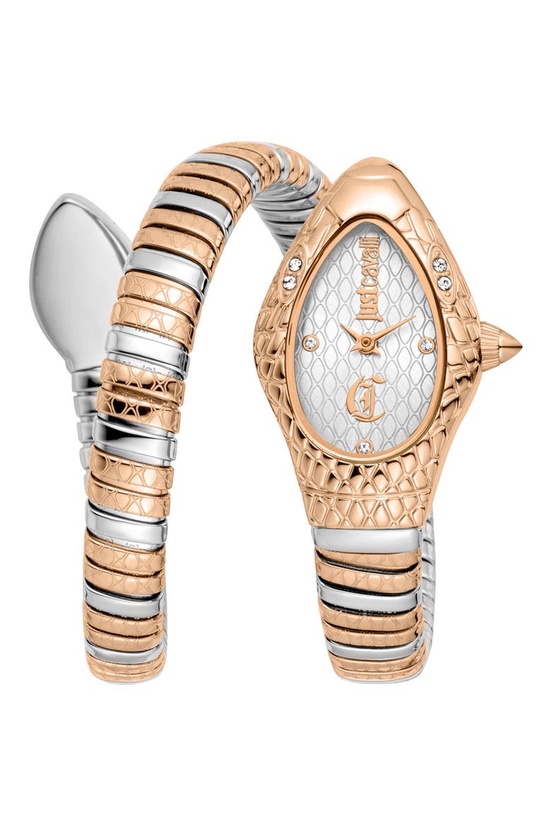 Snake Wraparound Bracelet Watch, 20mm x 34.5mm, Main, color, TWO TONE SILVER / ROSE GOLD COLOR