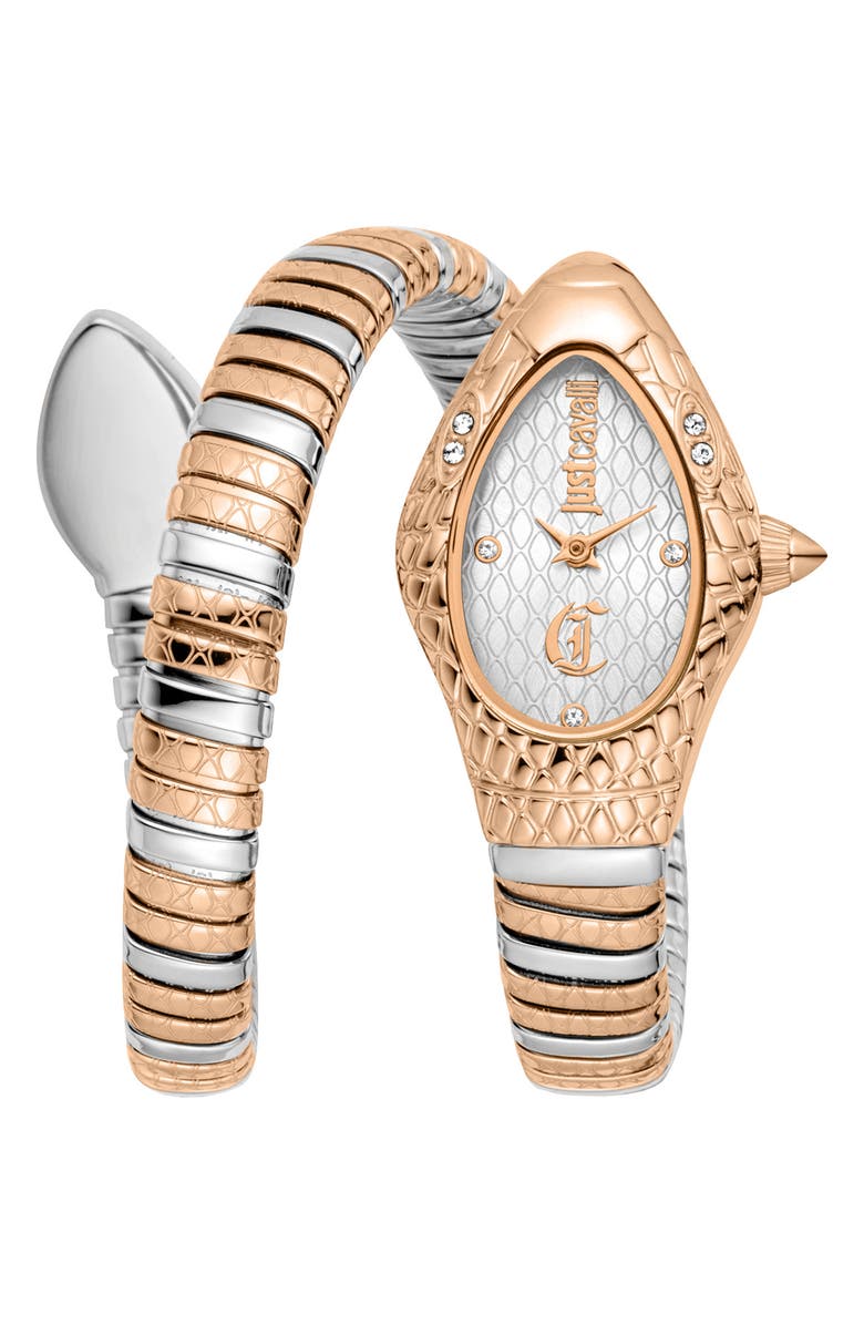 Just Cavalli Snake Wraparound Bracelet Watch, 20mm x 34.5mm, Main, color, 