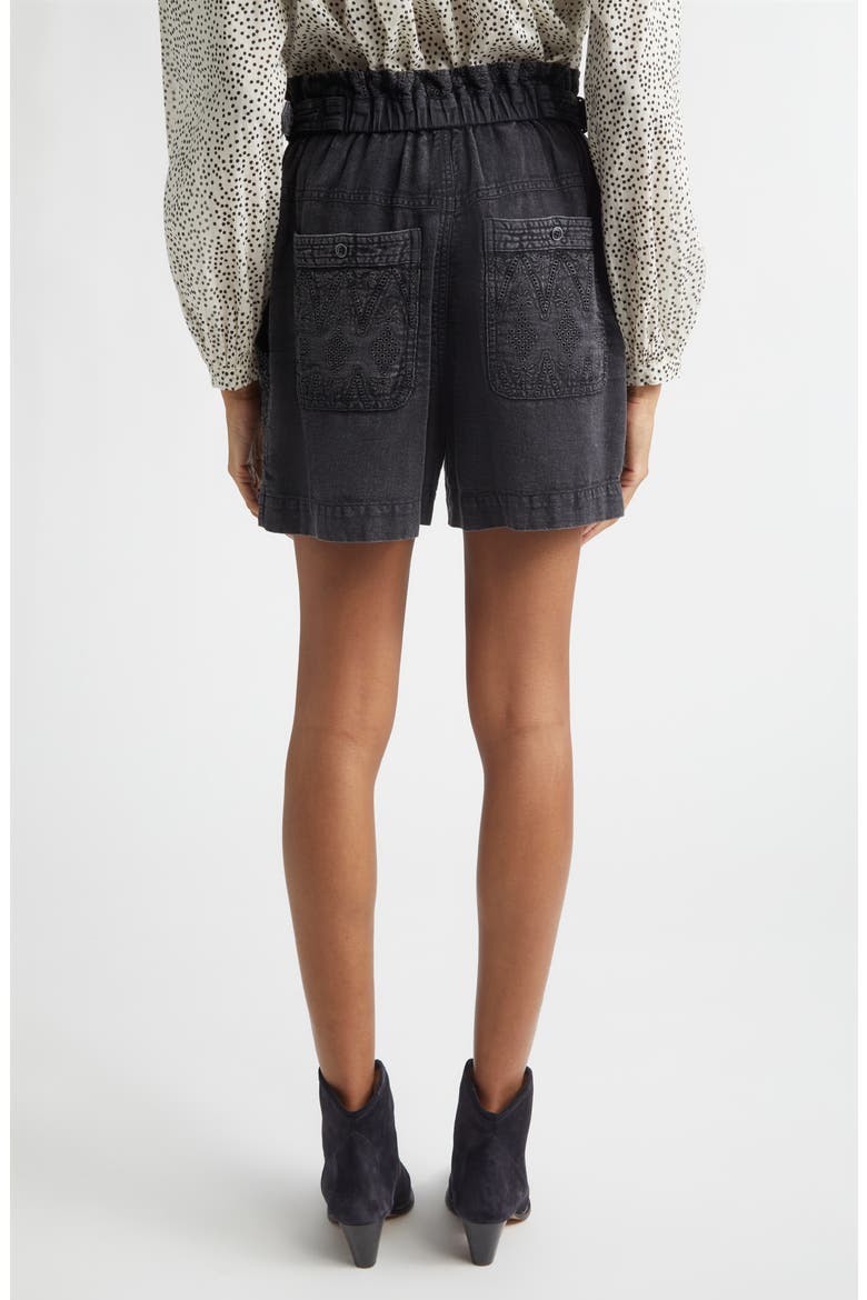 Kisha Embroidered Eyelet Denim Paperbag Shorts, Alternate, color, FADED BLACK