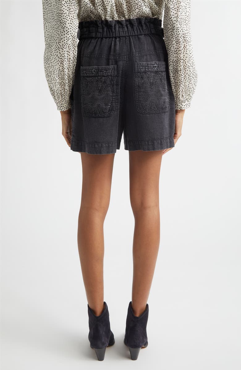 Isabel Marant Étoile Kisha Embroidered Eyelet Denim Paperbag Shorts, Alternate, color, Faded Black