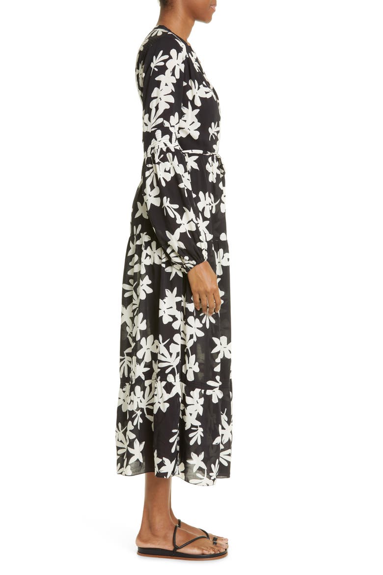 Sea Floral Long Sleeve Shirtdress, Alternate, color, BLACK