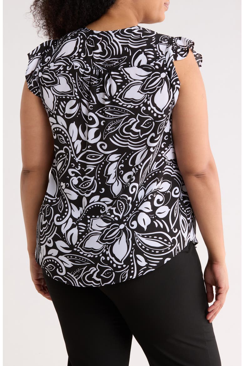 V-Neck Ruffle Sleeve Top, Alternate, color, BLACK/ WHITE