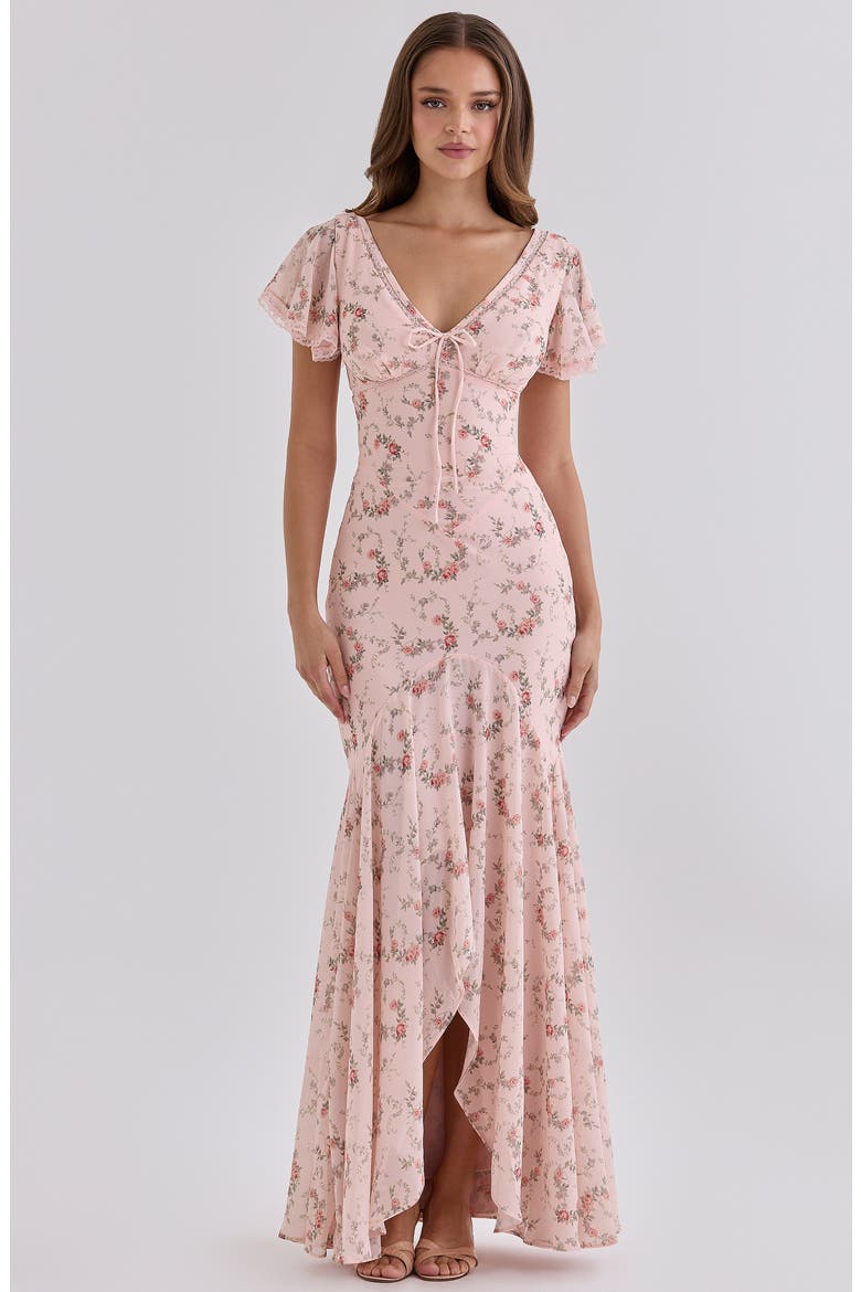 Amina Flutter Sleeve Georgette Maxi Dress, Alternate, color, PINK VINTAGE ROSE FLORAL PRINT