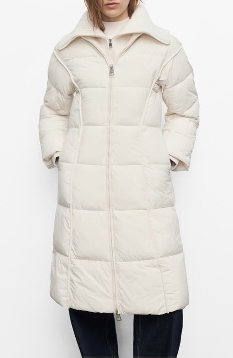 Quilted Puffer Coat with Rib Insert
