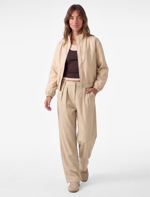 High Rise Pleated Wide Leg Trousers With Layered Detail