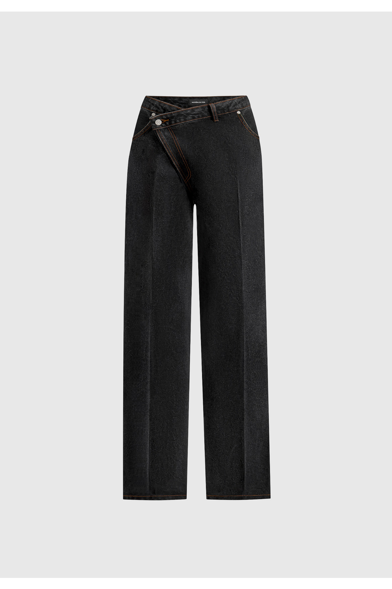 Astrid Wrapover Denim Wide Leg Jeans, Alternate, color, Black